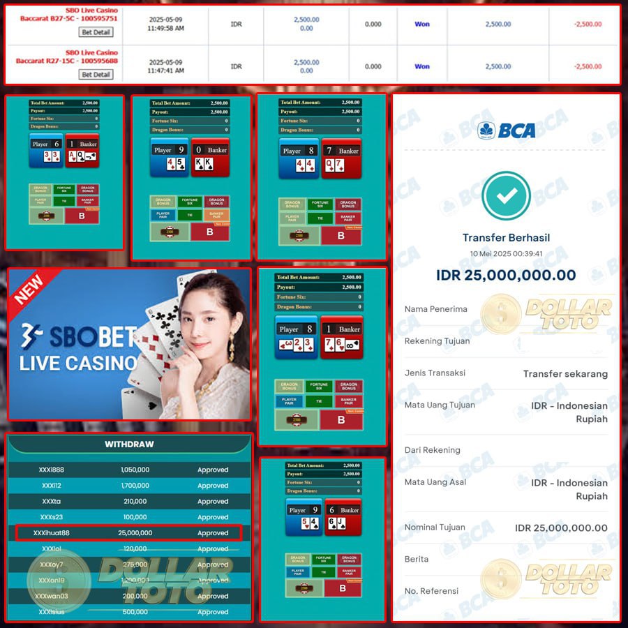 JOS LAGI DI SBO CASINO DOLLARTOTO MENANG SEBESAR 25JT!
