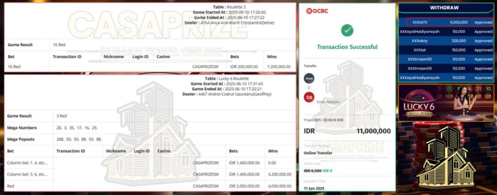 BAWA HOKY LAGI BOSKU !! MENANG SEBESAR 11JT DI LUCKY 6 ROULETTE DI CASAPRIZE!!